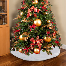 Faux Christmas Tree Skirt, 24" Plush Festive Rug Skirt for Holiday Decor, Compatible with Standard Tree Stands