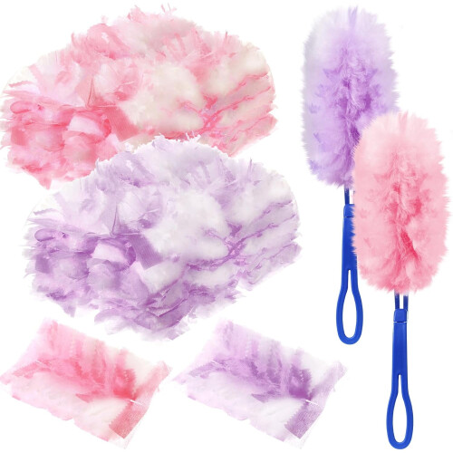 100 count Duster Refills Compatible with Dusters Disposable Replacement Thickened with 1 Handle for Cleaning, Office (Purple and )