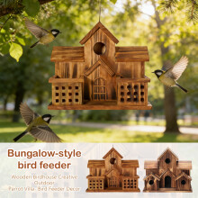 Wooden Multi-Chamber Bird House for Outside – Carbonized Pine, Rustic Finish, Multiple Entrances & Cleaning Doors, Compatible with Outdoor Use