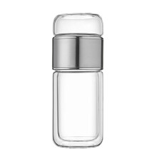 Double-Wall Insulated Glass Tea Infuser Bottle-16oz Portable Heat-Resistant Water Cup with Strainer for Loose Leaf Tea & Cold Brew