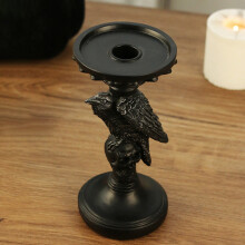 Skull Candlestick Holder for Halloween & Christmas, Raven Skeleton Spooky Pillar/Taper Candle Holder, Antique Black Creepy Decor – Compatible with