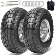 4.10/3.50-4 Flat-Free Solid Rubber Tire & Dolly Wheel 10", 5/8" Axle – Gorilla Cart Replacement for Garden, Wagon, Yard, Wheelbarrow (2 Pack)