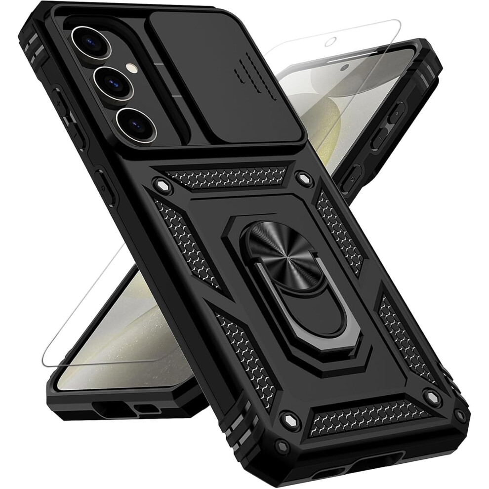 Compatible With Samsung Galaxy S24 Fe Case: Slide Camera Cover, Hd Screen Protector, Military-Grade Drop Tested, Magnetic Ring & Kickstand – Black 9027700546103