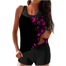 Women's Tankini Bathing Suit Floral Print 2-Piece with Boy