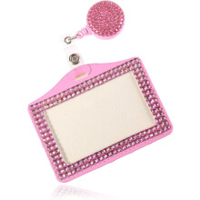 Baby Pink Crystal Neck Lanyard with Retractable Badge Reel, Rhinestone ID Holder for Nurse/Teacher/Doctor – Compatible with Horizontal Card Holders