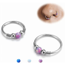 Opal Nose Rings Hoops - 316L Surgical Steel Septum Ring for Women Conch Piercing Jewelry Daith Helix 2Pcs 16G 18G