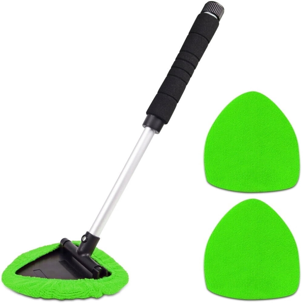 Windshield Cleaner Tool With Handle, Pivoting Triangular Head & 3 Washable Microfiber Bonnets Â Car & Home Use 9027700548398