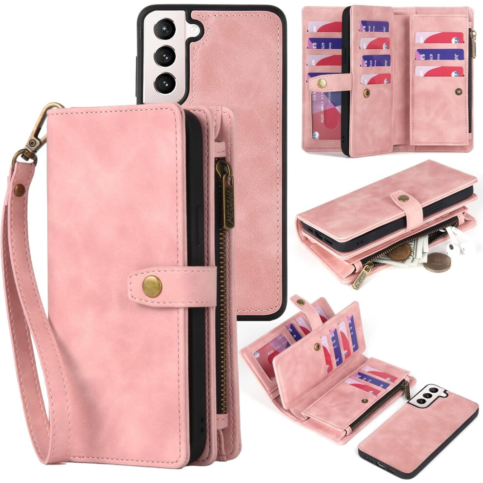 Compatible With Samsung Galaxy S21 5G Wallet Case Â Pu Leather Magnetic Flip With Card Holder, Wrist Strap & Zipper, 6.2" Pink 9027700547940