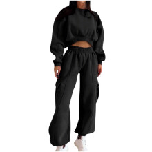 Damen-2-teiliges Trainingsanzug-Set, bestehend aus lockerem, kurzem Sweatshirt und