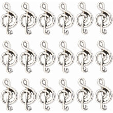 Musical Note Beads Silver Metal Alloy 60pcs