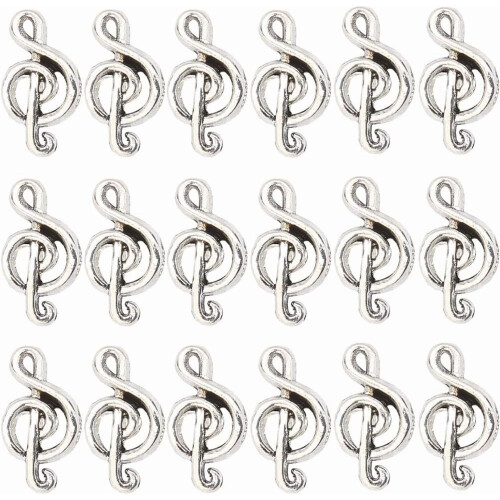 Musical Note Beads Silver Metal Alloy 60pcs
