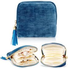 Small Velvet Jewelry Pouch for Women – Teal Blue, Compatible with Bracelets, Earrings, Necklaces & Crystals