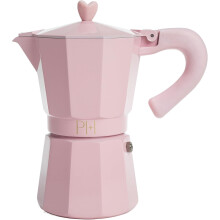 Stovetop Espresso Maker – Italian/Cuban Style, Heart Knob, 6-Cup, Pink, Compatible with Gas/Electric Stoves