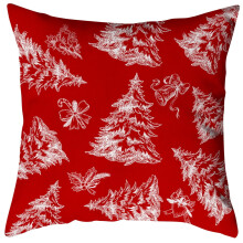 Fodera per cuscino in lino con stampa di fiocchi di neve e motivo albero di Natale.