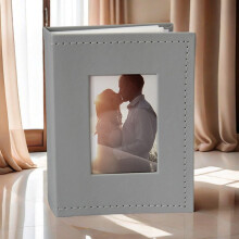 Fotoalbum 4x6 met PU-lederen hoes, geschikt voor 100 foto's, grijs