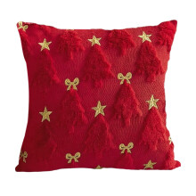 Fodere per cuscini con albero di Natale, rosse, in finta pelliccia, set da 45x45 cm