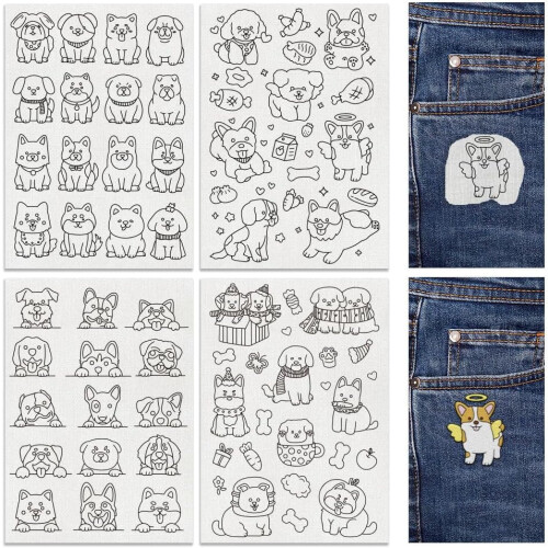 Modèles de broderie de chiens de dessin animé, bâtonnets solubles dans l'eau et