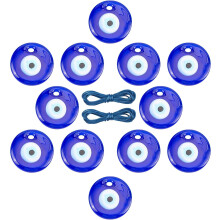 1 pudełko, ręcznie robione zawieszki lampwork Evil Eye z nylonowym sznurkiem, kolor ciemnoniebieski, 40 x 7,5 mm, otwór: 4,5 mm, 12 szt.