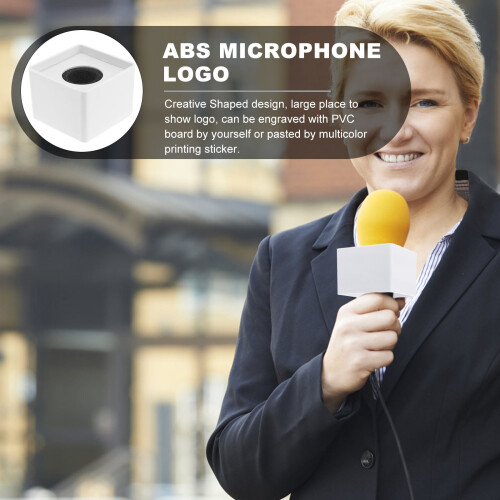 2 stuks draagbare ABS vierkante interviewmicrofoon met logovlag (wit) 2