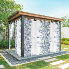 Wasserfeste Outdoor-Vorhänge mit Aquarell-Frühlingsmotiven, Eukalyptus-Blau-Pflanzendesign, Ösenaufhängung, für