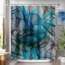 Waschbarer Duschvorhang aus Stoff, 152 x 183 cm (60 x 72 Zoll) – Frühlingsblaue Blütenpracht, 12 Haken, romantisches Stoffvorhang-Set für