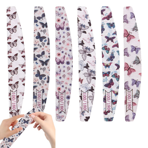 Set of 6 nail files, grit 100/180 and buffer, Multicolor