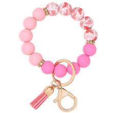 Conjunto de 2 chaveiros de silicone com contas, pulseira porta-chaves com pingente de margarida, perfeito para mulheres e meninas. O pacote inclui 2