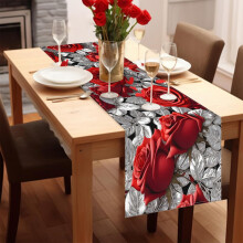 Rote Tischdecke mit Rosenmuster zum Valentinstag, wasserfest, in verschiedenen Größen, waschbarer Tischläufer aus böhmischem Leinen, ideal für