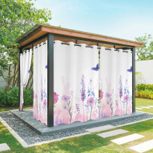 Zasłony zewnętrzne w kwiaty wiosenne, wodoodporne, przelotka w kolorze fioletowym i lawendowym, 54 x 108 cali, do patio, na werandę, do altany,