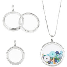 3pcs Round Stainless Steel Locket Pendants with Clear Glass Frame, Floating Charm for Women & Men – Compatible with Most Necklaces