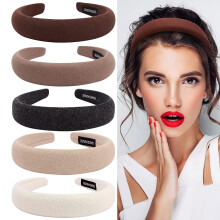 Paquete de 5 diademas acolchadas de terciopelo para mujer, anchas y gruesas, estilo vintage de los 90 con esponja esponjosa, compatibles con todo
