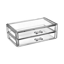 Elegant genomskinlig akryl skrivbordsarrangör med 2 lådor för kosmetika för sminkorganisation och smyckesamling