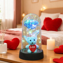 Valentinstagsgeschenk: Lila LED-Lichterkette mit Teddybär aus Kunststoff in Herzform – romantische Valentinstagsdekoration für Zuhause und