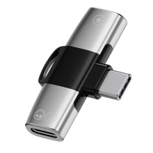 Elbow2in1USB C Han til 2Type C Hun Adapter Hovedtelefonstik Konverter Splitter Hurtigopladningsadapter
