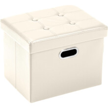 Storage Ottoman 17x13x13in Leather Rectangle Foot Rest Folding Bench Seat Organizer Entryway Furniture with Handles Lid White
