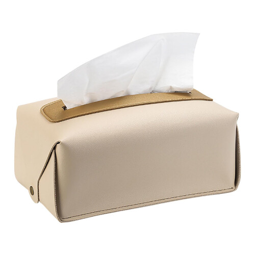 Porta-lenços retangular moderno em PU com capa para lenços, fácil de reabastecer, ideal para banheiro.