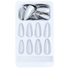 DESIGNICE Lot de 25 faux ongles à coller, aspect raffiné, matériau résistant, effet brillant intense, couleur argent.