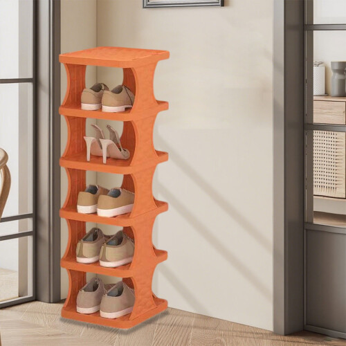 Plastic Tall Shoe Rack Freestanding 6 Tier Organizer, Stackable Modern for Entryway, Closet, Easy Assembly Shoe Rack (Orange)