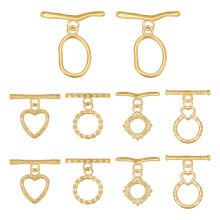 10pcs 18K Gold Plated Toggle Clasps (5 Styles) – Stainless Steel T-Bar, Heart, Oval, Round, Ring – Jewelry Making DIY Clasps