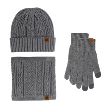 Winter Plush Knit Set HL8801: Gloves, Hat & Neck Warmer Combo – Soft Touchscreen-Friendly, Warm Stocking Stuffer, Christmas Gift for Teens