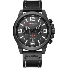 Montre militaire analogique à quartz pour homme avec chronographe, cadran sandwich, étanche et bracelet en cuir