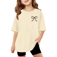 Sommertopp for jenter med grafisk mønster og lette, avslappede t-skjorter med korte ermer, leopardmønster, rund hals, trendy topper
