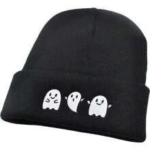 Bonnet tricoté d'Halloween, chapeau fantôme brodé, bonnet lumineux et chaud, accessoire de décoration pour les fêtes d'Halloween