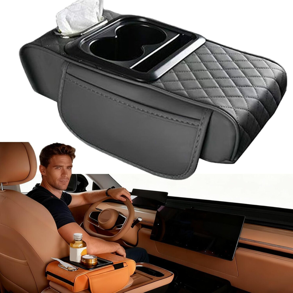 5-In-1 Waterproof Pu Leather Car Armrest Box Mat With Cup Holder, Phone Slot & Tissue Box Â Compatible With Most Cars 9193271045298