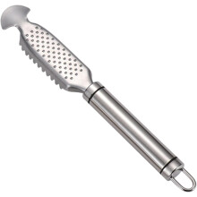 9 Inch Stainless Steel Fish Scaler with Ginger and Garlic Grating Plate, Hanging Handle Kitchen Tool for Descaling, Grating and Cleaning