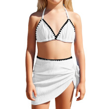 Girls Bikini Swimsuit Three Piece Beach Pool Party Adjustable Straps Halter Triangle Top Briefs Bottoms With Wrap Skirts Bathing Suit Trendy Swimwear
