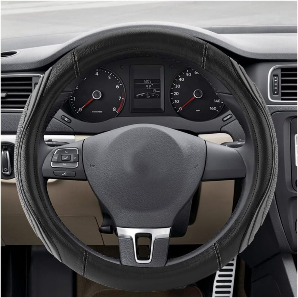 Car Steering Wheel Cover, 14.5-15.5", Elastic Breathable Microfiber Leather, Anti-Slip, Universal Fit (Black) Black 9327961690097