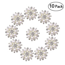 Conjunto de 10 botões de pérola com strass, botões de pérola sintética em formato de floco de neve com strass, botões de pérola com base plana