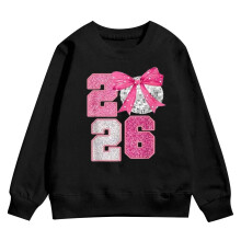Girls Crewneck Sweatshirt Happy New Year 2026 Print Long Sleeve Pullover For Kids 3-14 Years Comfortable Tops