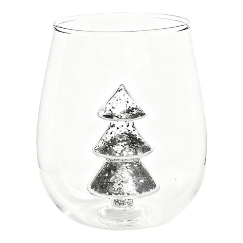Pekkaxy Stemless Wine Glass with 3D Christmas Tree Inside, Holiday Drinking Cup Gift